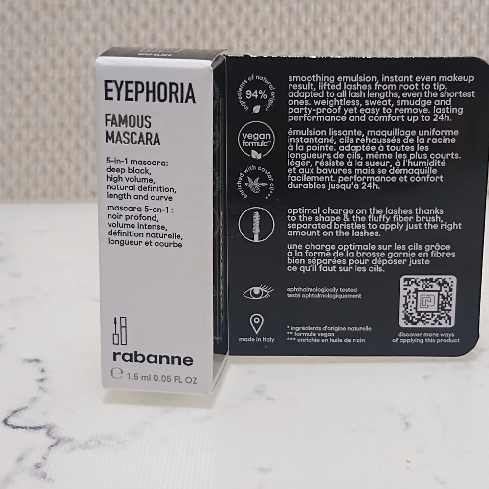 RABANNE Eyephoria Famous Mascara DEEP BLACK Mini Travel Sz .05oz/1.5ml